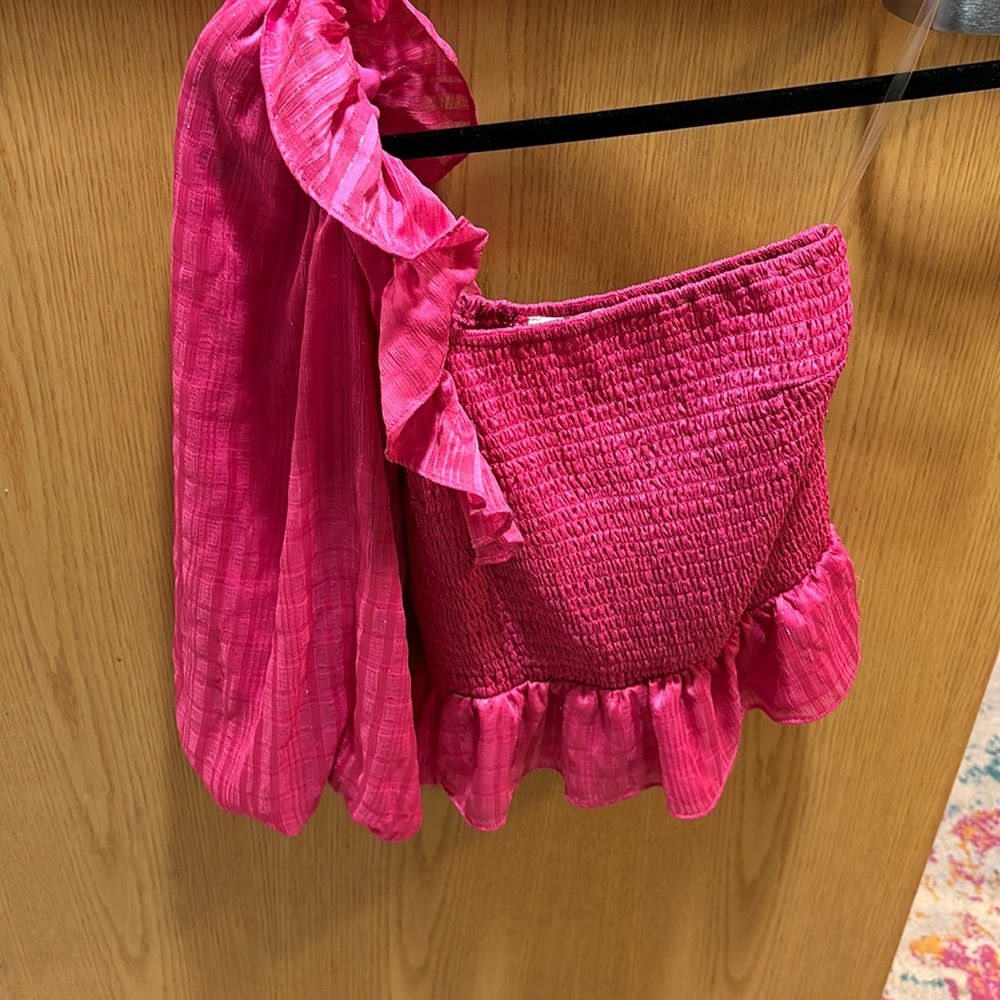 one shoulder boutique pink top